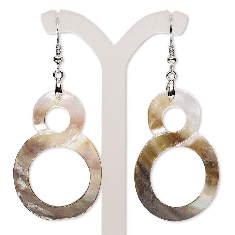 Handcrafted Natural Organic Black Lip Shell Figure 8 Circles Pendant Earrings
